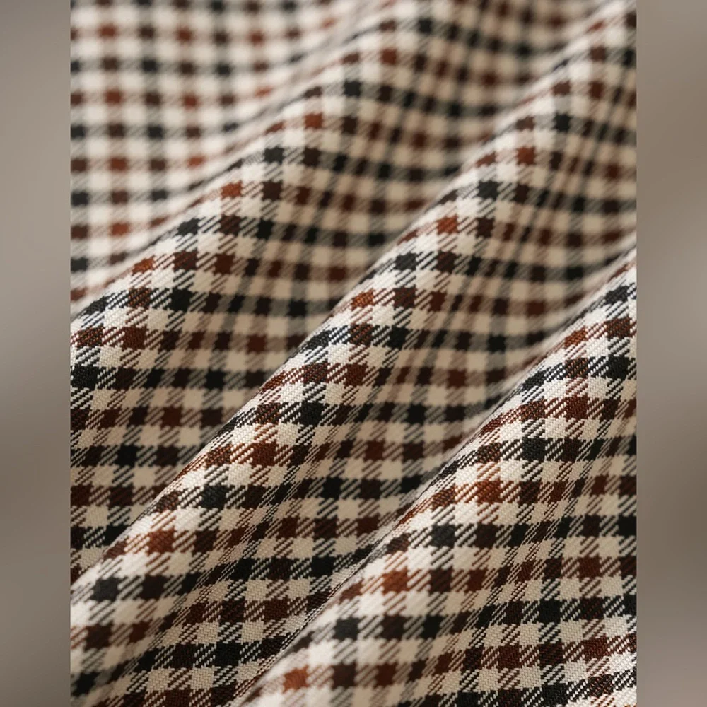 Coffee Square Neck Plaid Blouse - Picture 8 of 9